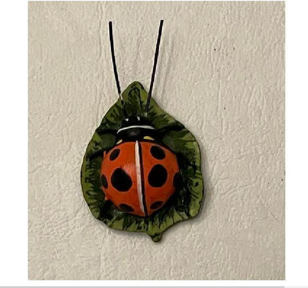 Miniature Red Ladybug on a Leaf, Fairy Garden Ladybug, Ladybird Cake Topper