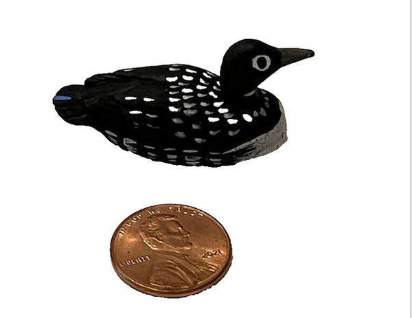 Miniature Black and White Duck, Spotted Loon Figurine, Resin Bird Miniature