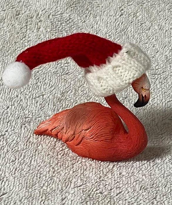 Miniature Flamingo in a Santa Hat, Festive Flamingo, Whimsical Holiday Miniature