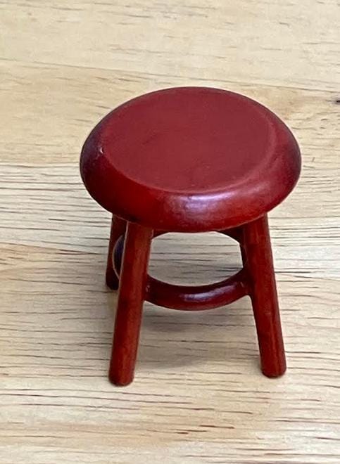 Miniature Red Stool, Dollhouse Red Wooden Stool, Miniature Stool