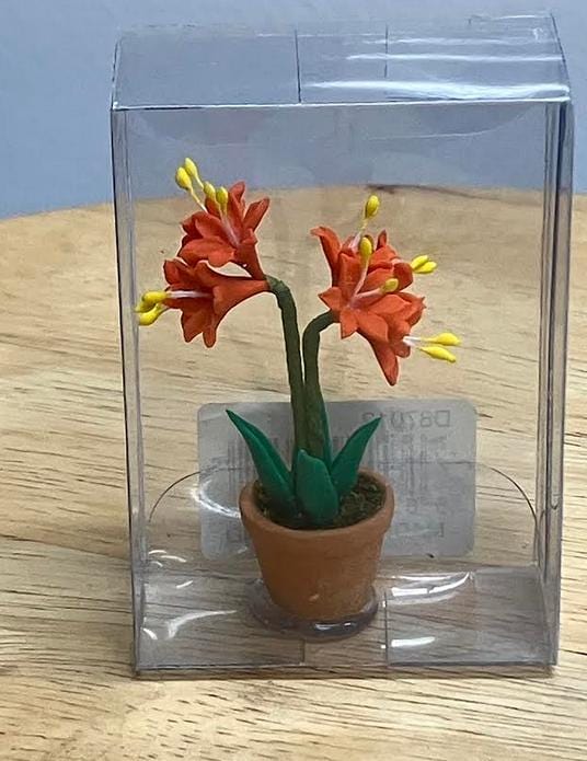 Miniature Artificial Orange Lilies in a Pot, Dollhouse Orange Flowers