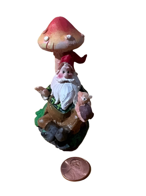 Miniature Gnome Holding a Snail, Fairy Garden Gnome, 3.5