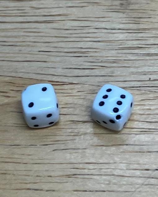 Pair of Miniature Dice, Dollhouse Dice. .25" White Dice