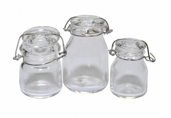 Miniature Glass Preserving Jars, 3 Dollhouse Clear Kitchen Storage Jars, Mini Canning Jars