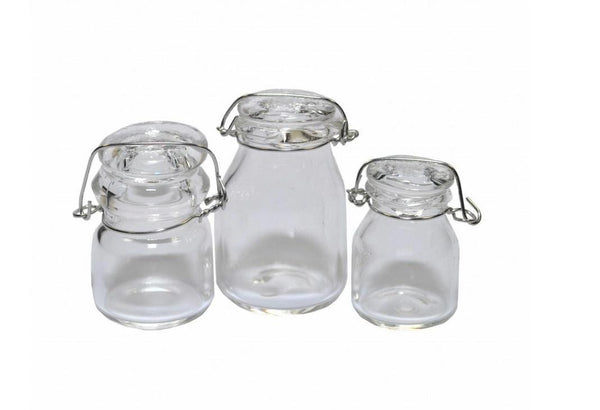 Miniature Glass Preserving Jars, 3 Dollhouse Clear Kitchen Storage Jars, Mini Canning Jars