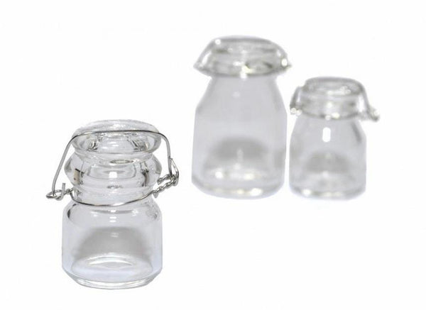 Miniature Glass Preserving Jars, 3 Dollhouse Clear Kitchen Storage Jars, Mini Canning Jars