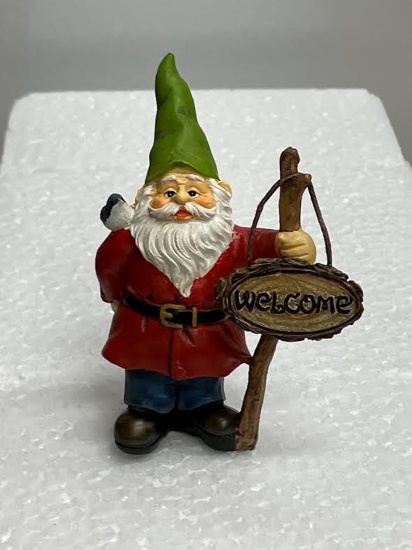 Fairy Garden Gnome with a Welcome Sign, 4
