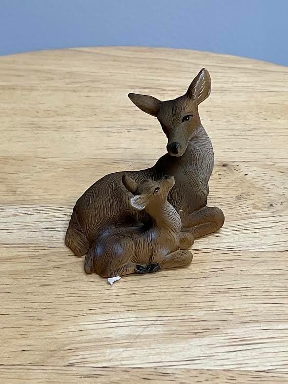 Miniature Mother Deer Sitting with Her Fawn, Fairy Garden Deer, Deer Cake Topper