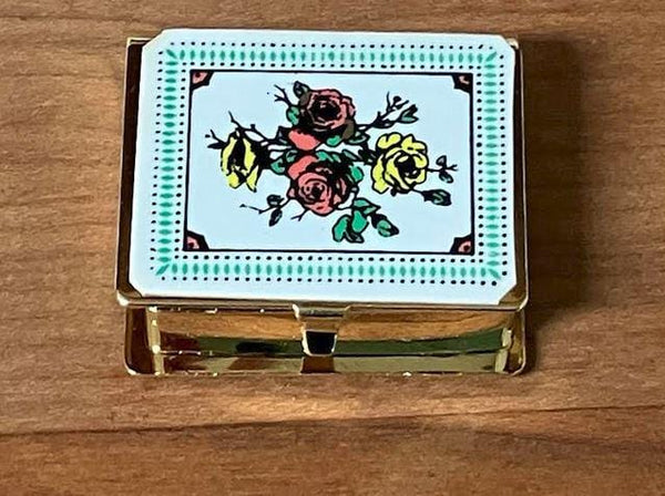 Dollhouse Jewelry Box, Miniature Gold Jewelry Box with Mini Pearl Necklace