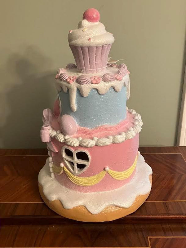 Tabletop Glittery Easter Bunny Tier Cake House LED Light Cupcake Top