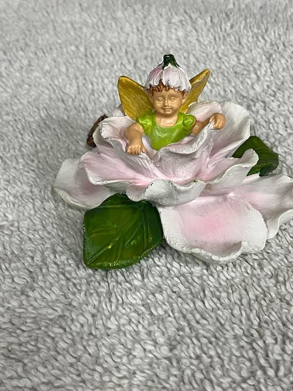Miniature Baby Fairy in a Magnolia Flower, Fairy Garden, Baby Shower Cake Topper