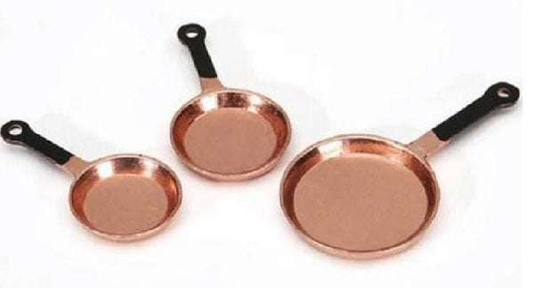 Dollhouse Copper Frying Pans, Set of 3 Miniature Frying Pans, Dollhouse Kitchen