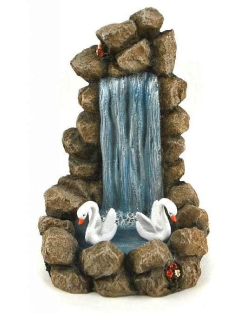 6" Rock Waterfall with Swans, Fairy Garden Water Feature, Fairy Garden Accessory