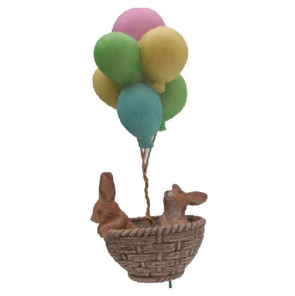 Bunnies in a Basket with Balloons Figurine
