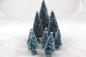 Set of 7 Miniature Pine Trees with Snow