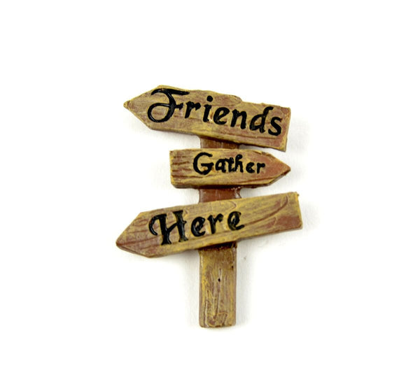 Friends Gather Here, Fairy Garden Sign, Gnome Sign, Directional Sign, Fairy Garden Accessory, Cake Topper