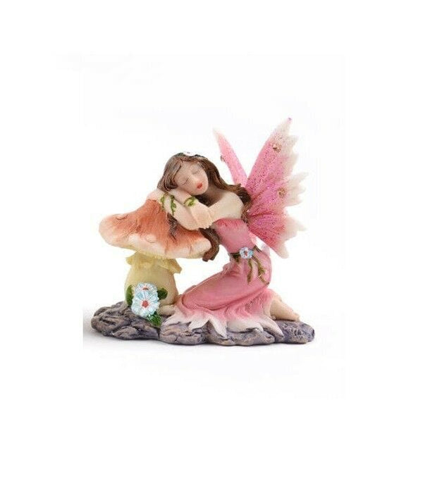 Pink Glitter Fairy Resting on a Mushroom