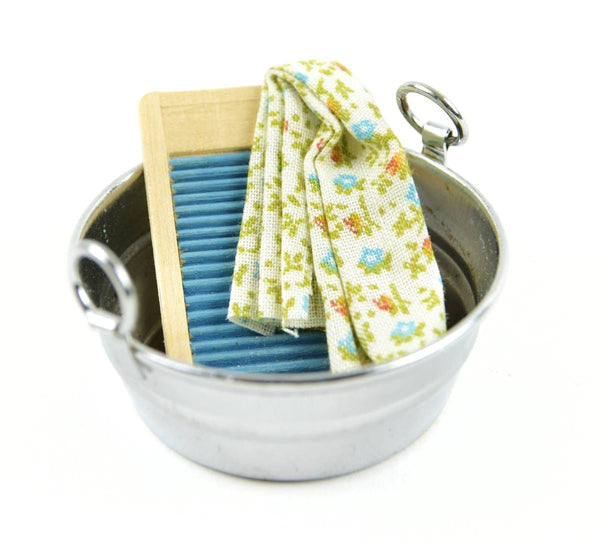 Wash Tub with Washboard and Towel