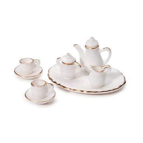 White Ceramic Dollhouse Miniature Tea Set