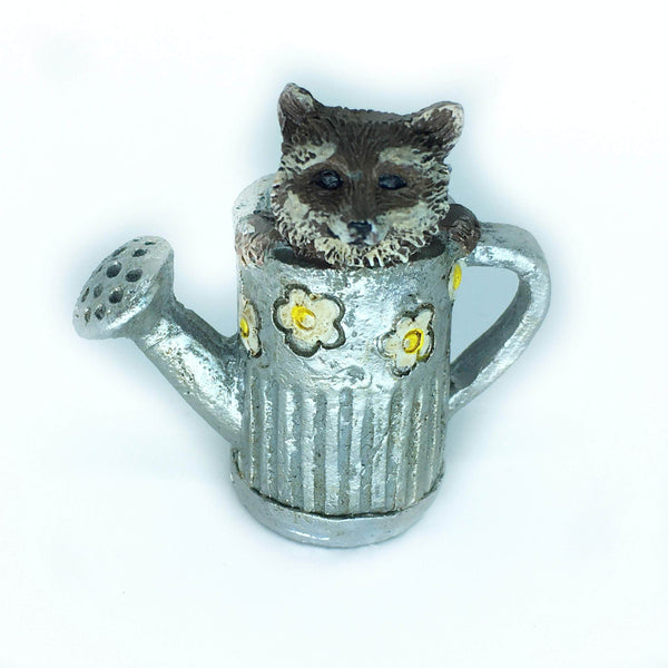 Miniature Raccoon in Watering Can