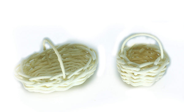 Pair of White Woven Dollhouse Baskets