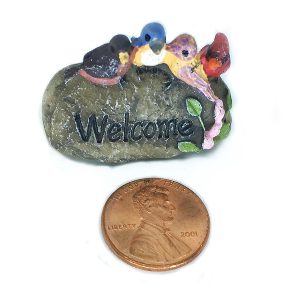 Miniature Welcome Rock with Birds