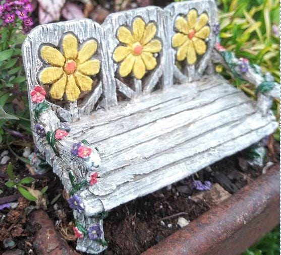 Fairy Garden Spring Bench with Yellow Flowers