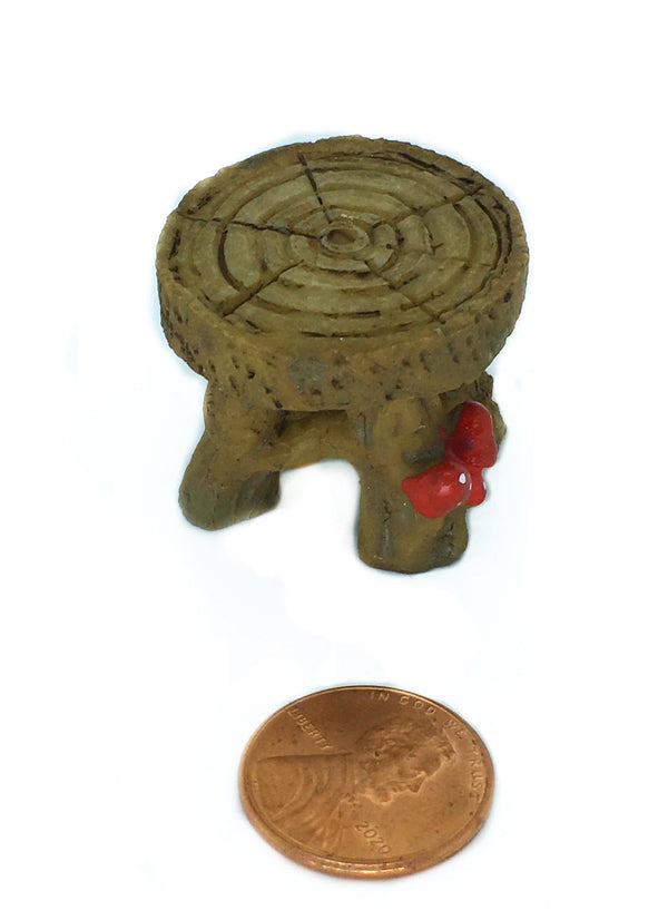 Fairy Garden Wood Stool,  1" Brown Forest Stool,  Stool with Red Mushrooms, Fairy Garden Accessory