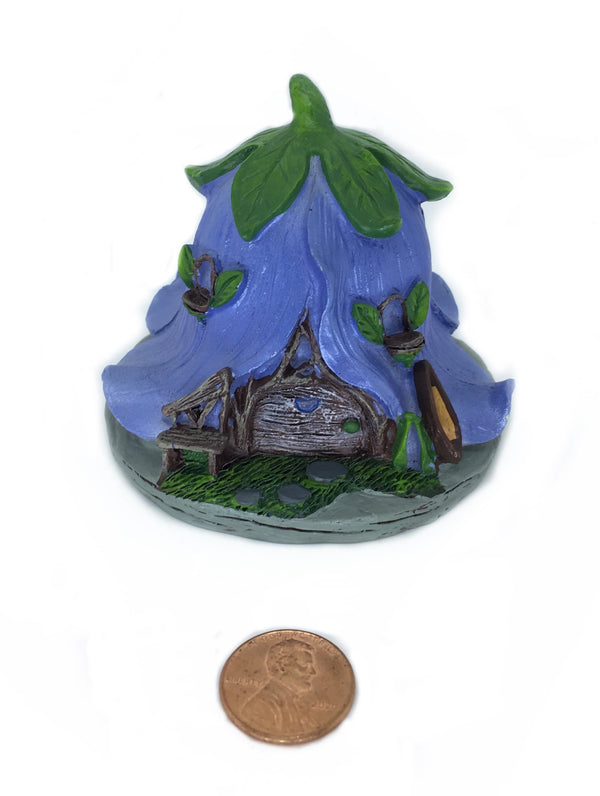 Blue Flower Petal Roof House, Spring Fairy House, Zen Garden, Campanula House, Terrarium House