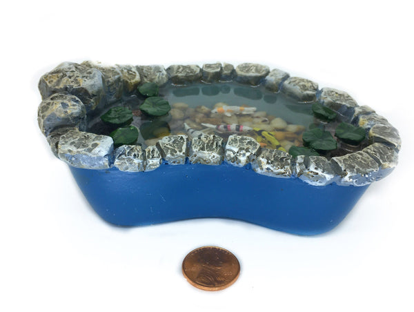 Koi and Lily Pad Pond,  Miniature Pond with Striped Koi Fish, 5.25" Fairy Zen Garden or Terrarium Landscaping