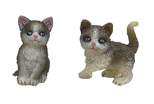 Pair of Miniature Cats, Gray and White Dollhouse Kittens, Dollhouse Pets