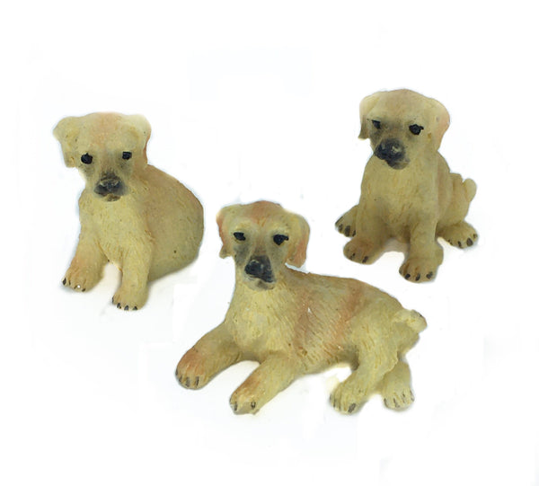 Set of 3 Tan Puppies, Miniature 1&quot; Dogs,  Dollhouse Miniature Pets, Cake Topper, Shadow Box Puppies, Gift for Dog Lovers