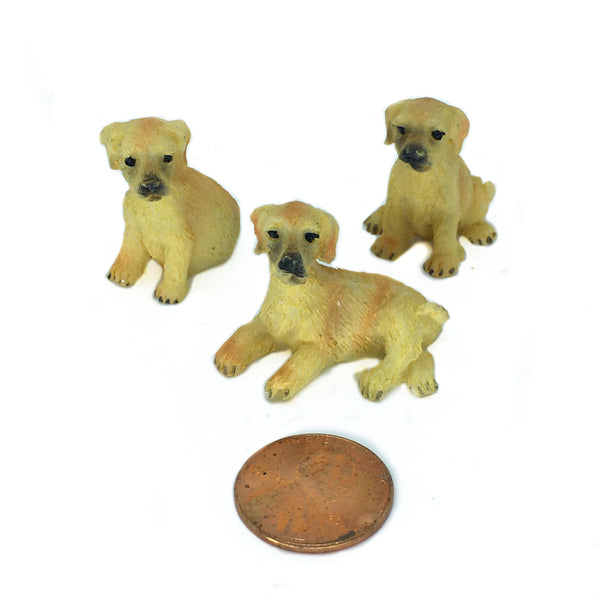 Set of 3 Tan Puppies, Miniature 1" Dogs,  Dollhouse Miniature Pets, Cake Topper, Shadow Box Puppies, Gift for Dog Lovers