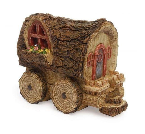 Log Fairy Wagon, Pioneer Fairy Garden House, Log Covered Wagon