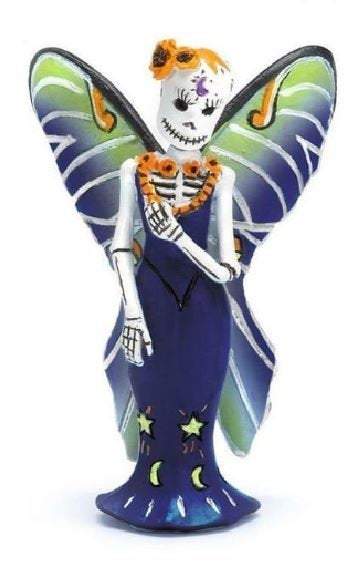 Day of the Dead Luna Fairy, Fairy with Luna Moth Wings, Dia de los muertos Decor,  Skeleton Fairy Cake Topper
