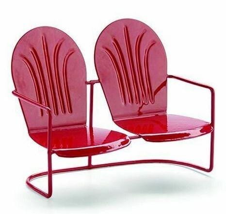 Miniature Red, Green or Yellow Double Glider Chair, Color Choice of Retro Outdoor Chair,  2.75" Metal Seating