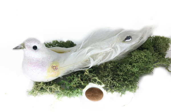 White Glitter Bird, Sparkly Bird with White Feathers, White Wedding Bird, Decorative Bird