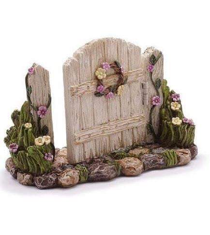 Miniature Flower Gate, Spring Fairy Garden Hinged Gate with Pink and Yellow Flowers