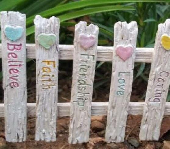 Friendship Fence, 3" High Inspirational Words Fence,  Fairy Garden Fence with Words