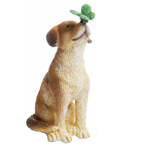 Dog with  a Butterfly Figurine, Spring Puppy Catching Butterfly