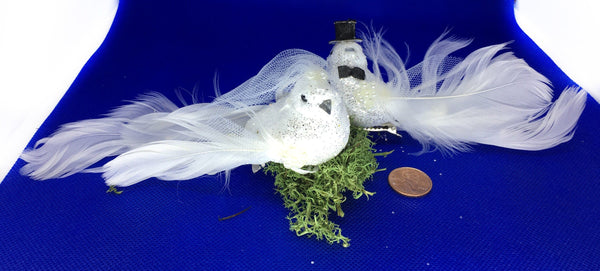 Bride and Groom Bird Couple, Artificial Wedding Birds, White Glitter Anniversary Bird Couple, Wedding Shower Decorations