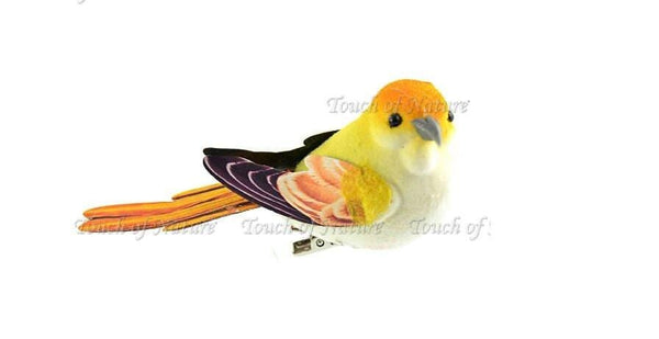 Miniature Yellow and Orange Bird, 3" Bird with Paper Wings, Spring Bird