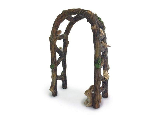Miniature Faux Brown Tree Arch with Animals,  Spring Fairy Garden Arch with Birds and Rabbit