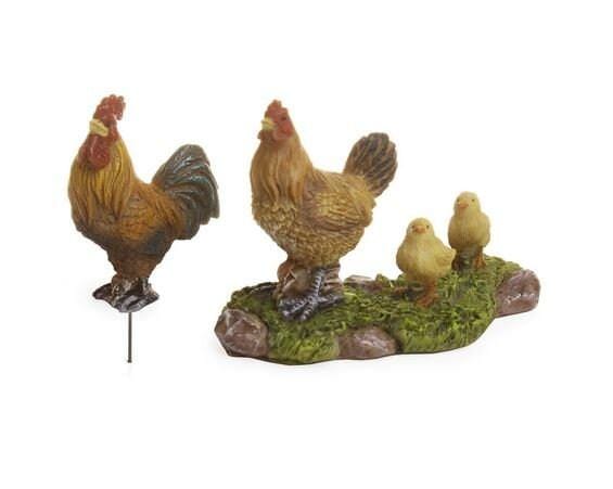 Miniature Rooster with Chickens and Chicks Figurine, Farm Animals