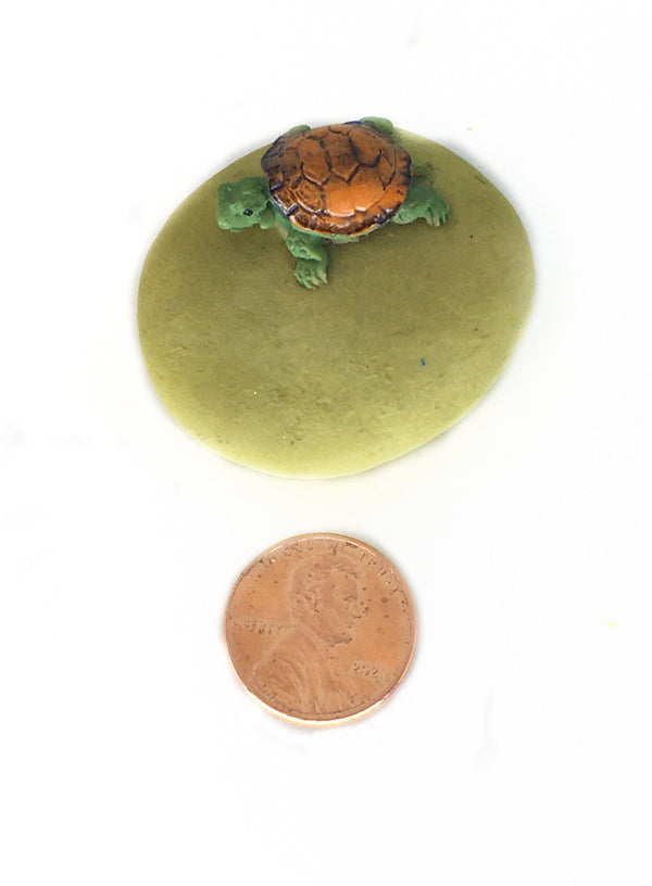 Miniature Turtle on a Stone, Micro Mini Orange Turtle, Terrarium Turtle
