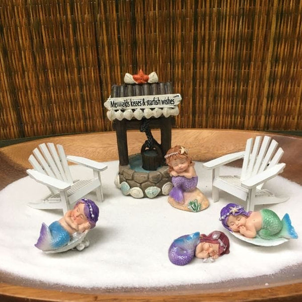 Mermaid Baby Beach Themed Fairy Garden Kit, Sleeping Mermaid Babies in a Summer Fairy Garden Set