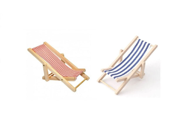 Choice of Miniature Striped Deck Chair, Red or Blue Striped Fairy Garden Chair, Dollhouse Yard Chair
