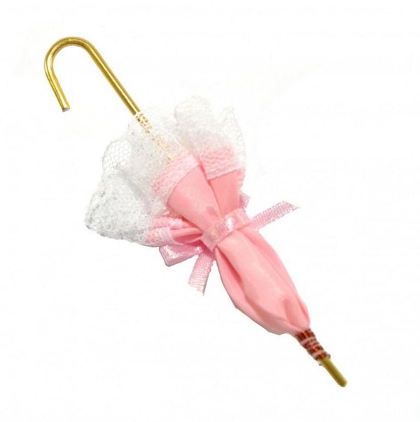 Miniature Pink Umbrella, Dollhouse Umbrella, Lacy Parasol