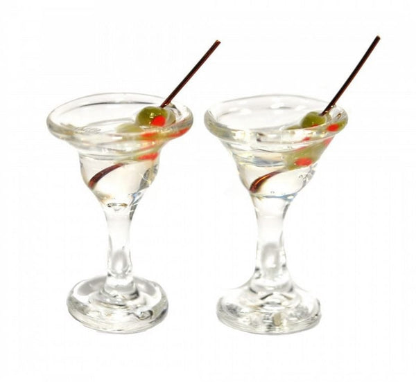 Miniature Martini Glasses, Pair of Cocktail Glasses, Dollhouse Drinks, Miniature Bar Drinks
