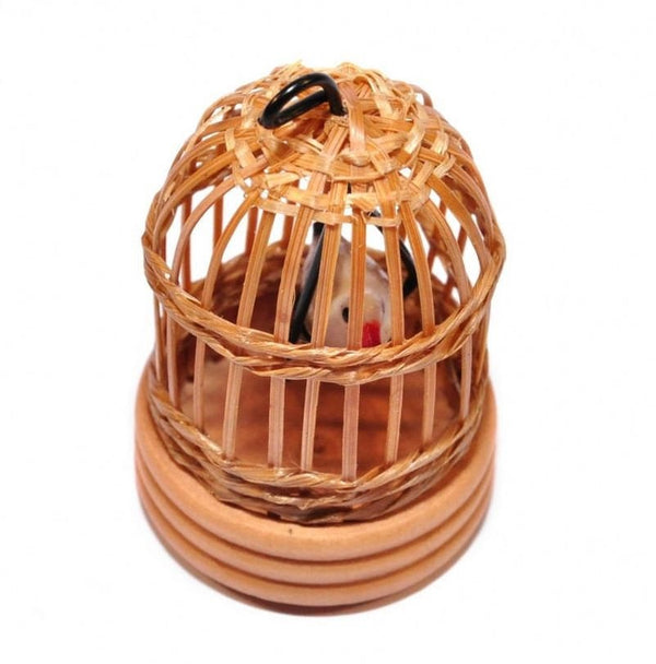 Miniature Bamboo Bird Cage with Bird, Dollhouse Birdcage, Fairy Garden Bird